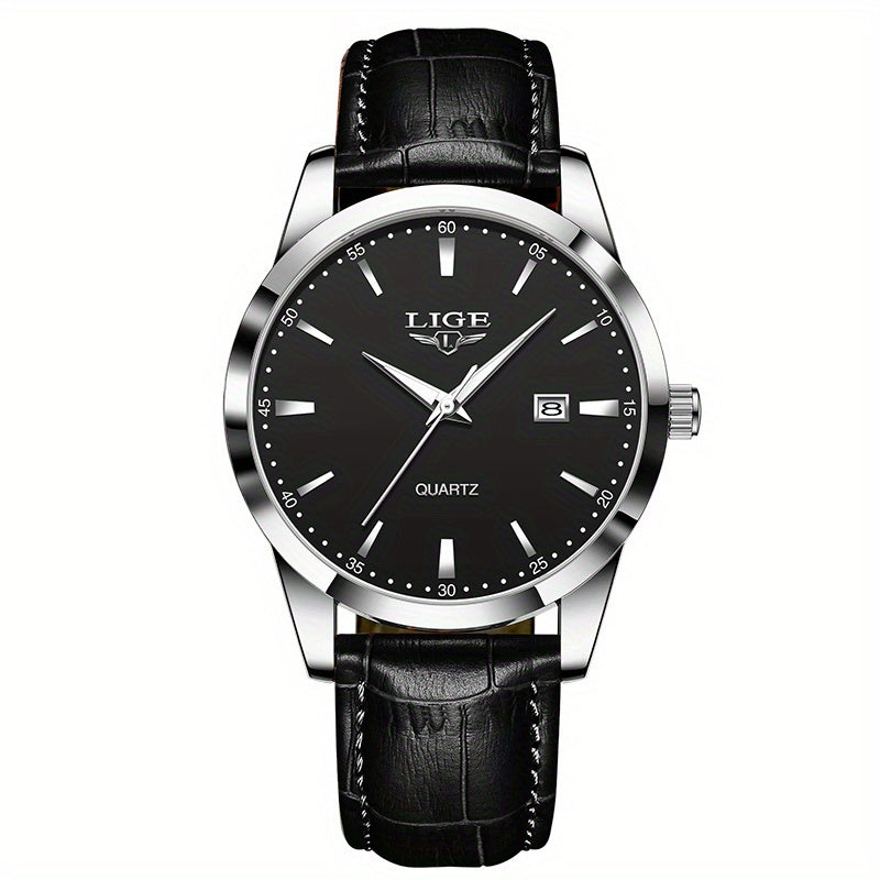 LIGE Fashion New Quartz Watch Multi Functional Glow Watch Single Calendar Three Needle Simple Band Watch men&women's Business Watch, Suitable for Women&women