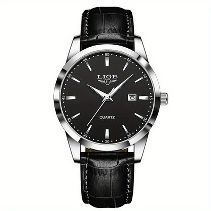 LIGE Fashion New Quartz Watch Multi Functional Glow Watch Single Calendar Three Needle Simple Band Watch men&women's Business Watch, Suitable for Women&women