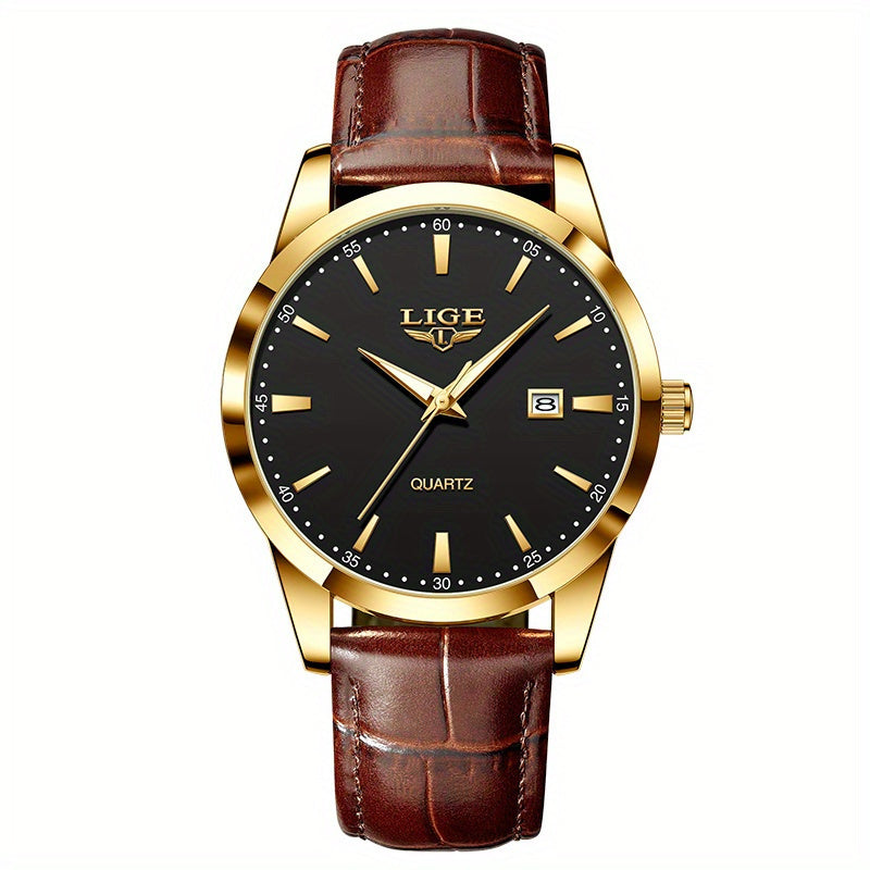 LIGE Fashion New Quartz Watch Multi Functional Glow Watch Single Calendar Three Needle Simple Band Watch men&women's Business Watch, Suitable for Women&women