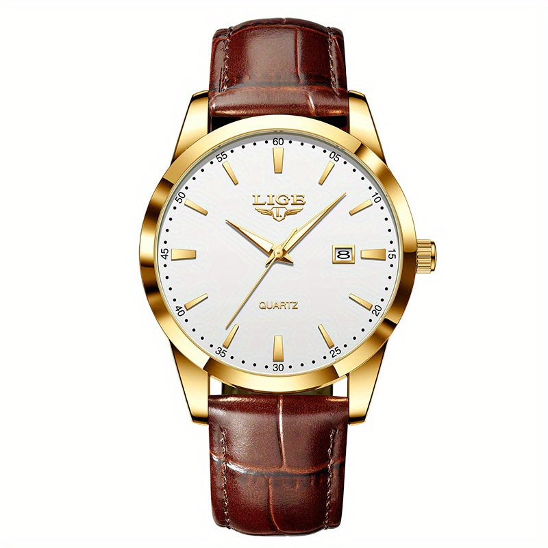 LIGE Fashion New Quartz Watch Multi Functional Glow Watch Single Calendar Three Needle Simple Band Watch men&women's Business Watch, Suitable for Women&women