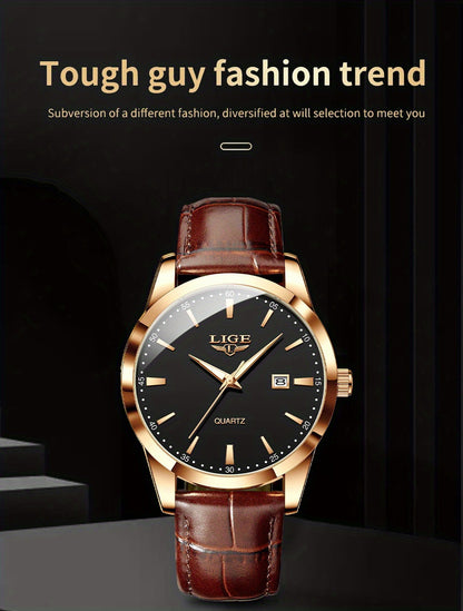LIGE Fashion New Quartz Watch Multi Functional Glow Watch Single Calendar Three Needle Simple Band Watch men&women's Business Watch, Suitable for Women&women