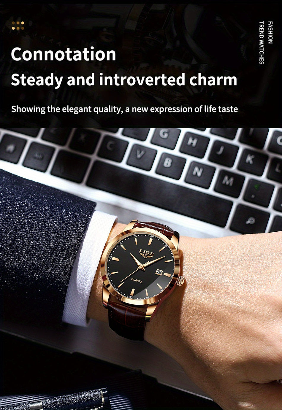 LIGE Fashion New Quartz Watch Multi Functional Glow Watch Single Calendar Three Needle Simple Band Watch men&women's Business Watch, Suitable for Women&women