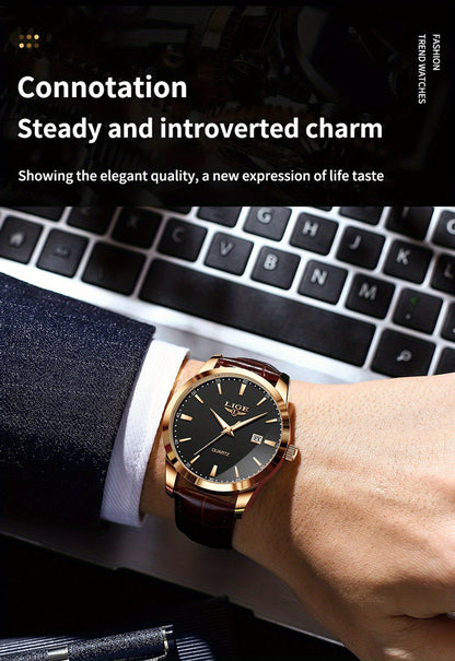 LIGE Fashion New Quartz Watch Multi Functional Glow Watch Single Calendar Three Needle Simple Band Watch men&women's Business Watch, Suitable for Women&women