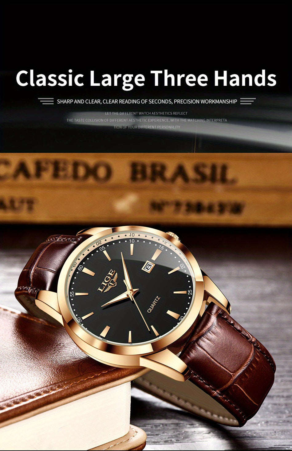 LIGE Fashion New Quartz Watch Multi Functional Glow Watch Single Calendar Three Needle Simple Band Watch men&women's Business Watch, Suitable for Women&women