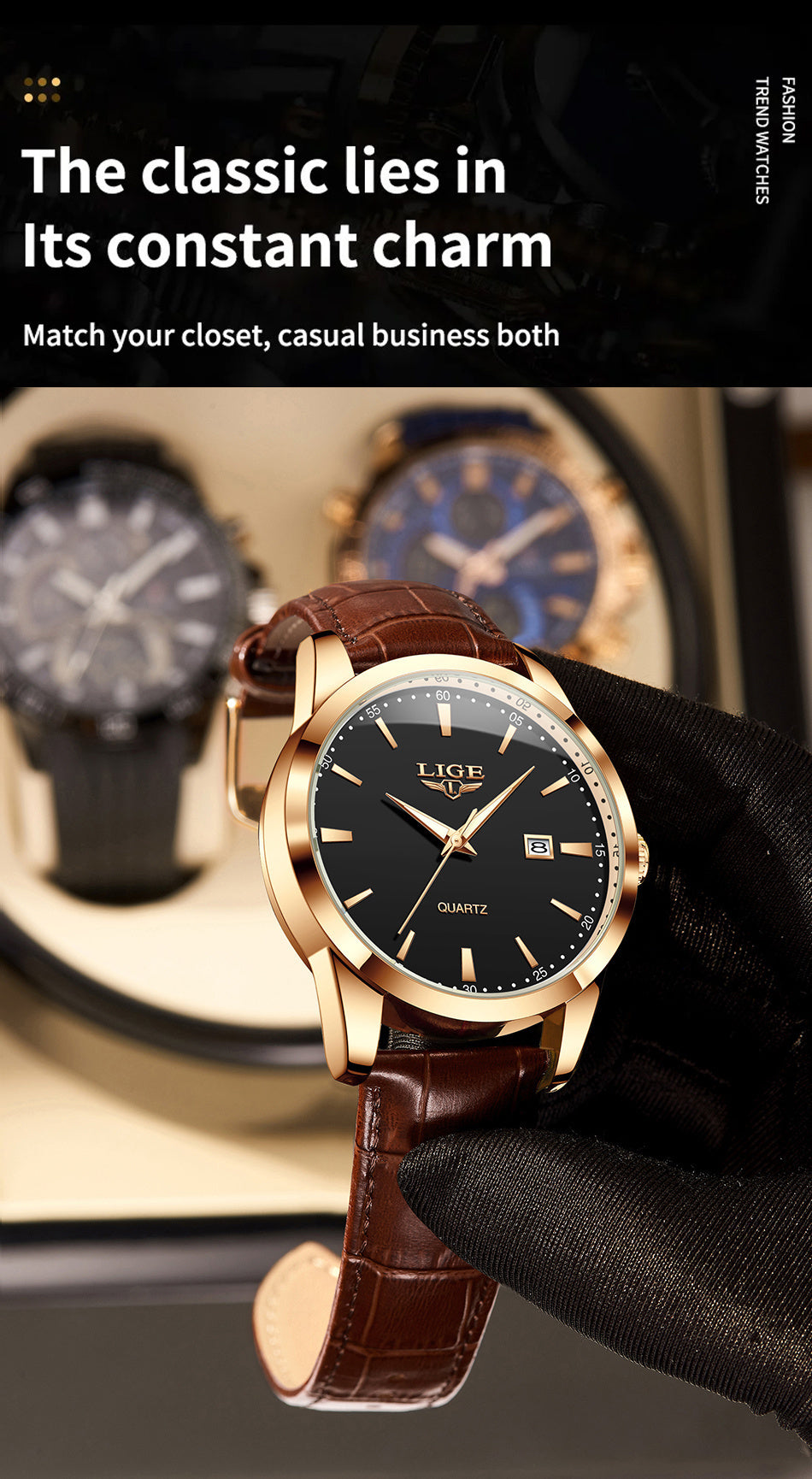 LIGE Fashion New Quartz Watch Multi Functional Glow Watch Single Calendar Three Needle Simple Band Watch men&women's Business Watch, Suitable for Women&women