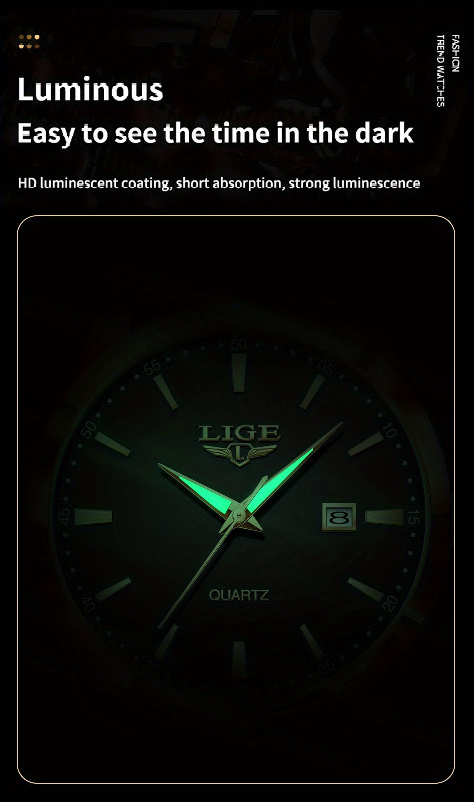 LIGE Fashion New Quartz Watch Multi Functional Glow Watch Single Calendar Three Needle Simple Band Watch men&women's Business Watch, Suitable for Women&women