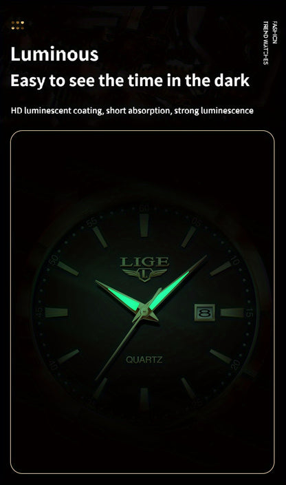 LIGE Fashion New Quartz Watch Multi Functional Glow Watch Single Calendar Three Needle Simple Band Watch men&women's Business Watch, Suitable for Women&women