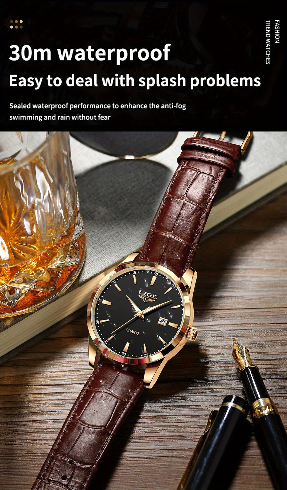 LIGE Fashion New Quartz Watch Multi Functional Glow Watch Single Calendar Three Needle Simple Band Watch men&women's Business Watch, Suitable for Women&women