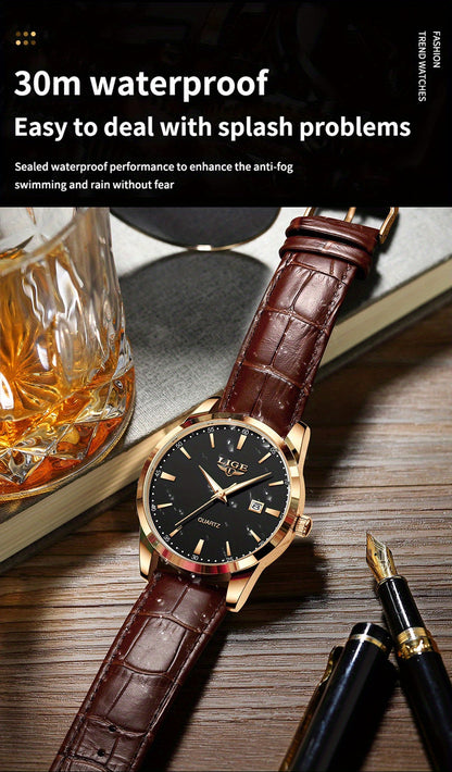LIGE Fashion New Quartz Watch Multi Functional Glow Watch Single Calendar Three Needle Simple Band Watch men&women's Business Watch, Suitable for Women&women