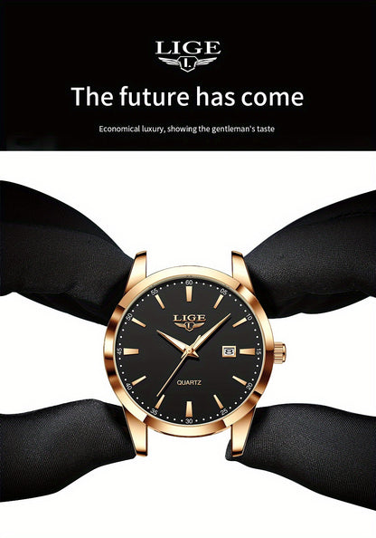 LIGE Fashion New Quartz Watch Multi Functional Glow Watch Single Calendar Three Needle Simple Band Watch men&women's Business Watch, Suitable for Women&women
