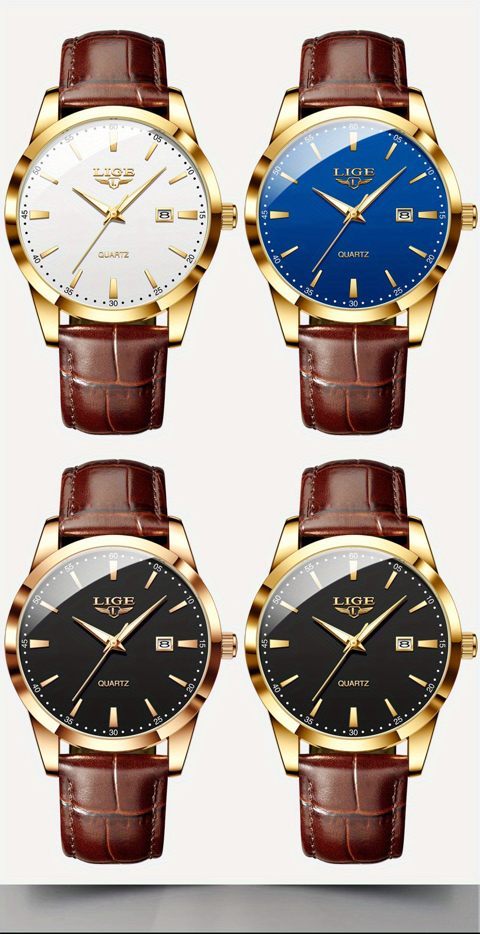 LIGE Fashion New Quartz Watch Multi Functional Glow Watch Single Calendar Three Needle Simple Band Watch men&women's Business Watch, Suitable for Women&women