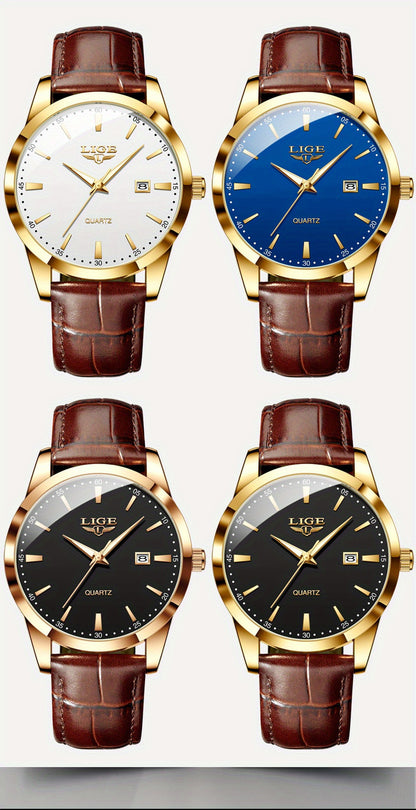 LIGE Fashion New Quartz Watch Multi Functional Glow Watch Single Calendar Three Needle Simple Band Watch men&women's Business Watch, Suitable for Women&women