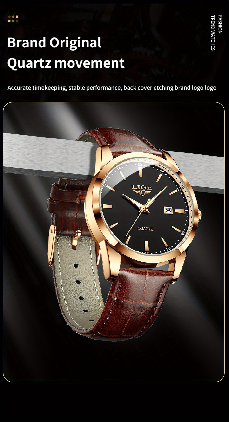 LIGE Fashion New Quartz Watch Multi Functional Glow Watch Single Calendar Three Needle Simple Band Watch men&women's Business Watch, Suitable for Women&women