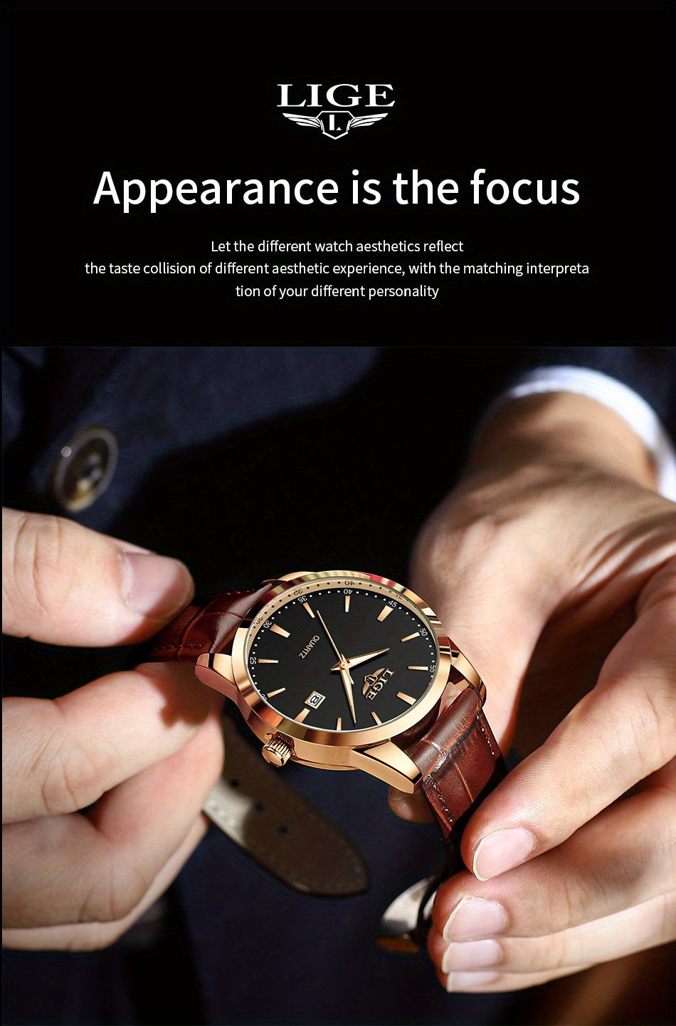 LIGE Fashion New Quartz Watch Multi Functional Glow Watch Single Calendar Three Needle Simple Band Watch men&women's Business Watch, Suitable for Women&women