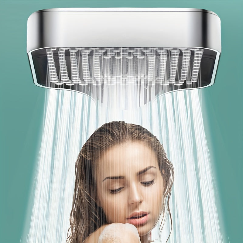1pc High-Pressure Adjustable Handheld Shower Head, ABS Material, Water-Saving, Unscented Bath Accessory with Square Button Control