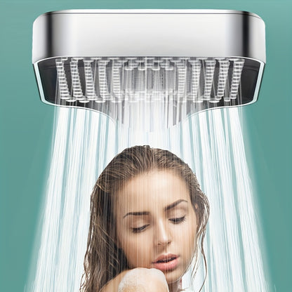 1pc High-Pressure Adjustable Handheld Shower Head, ABS Material, Water-Saving, Unscented Bath Accessory with Square Button Control
