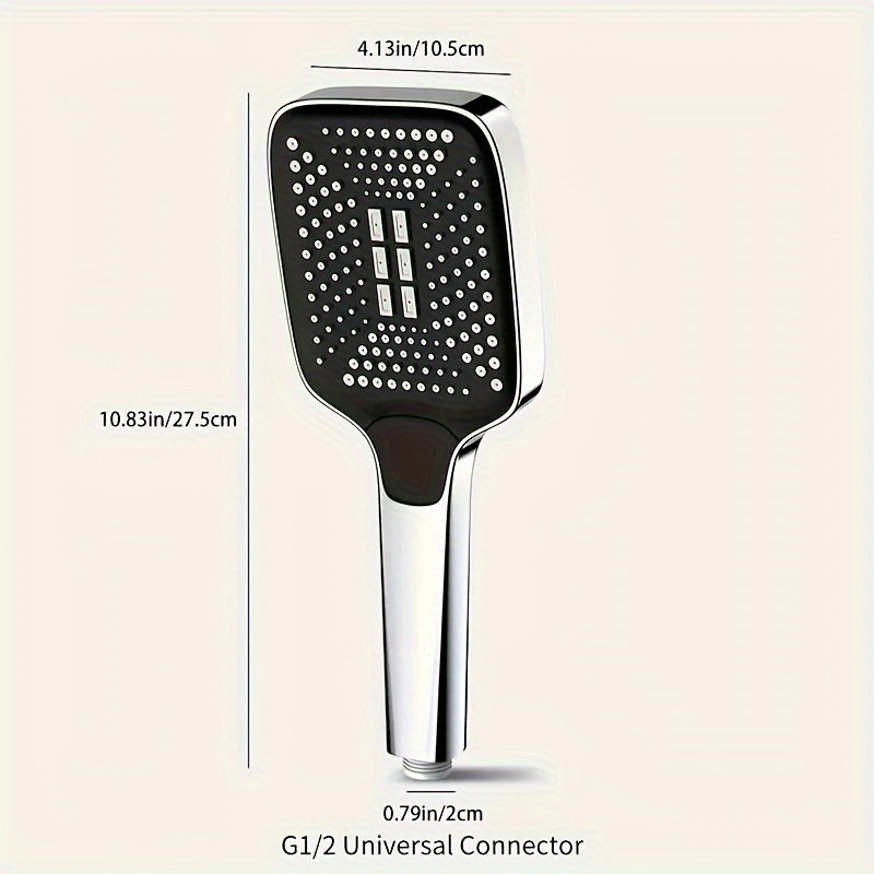 1pc High-Pressure Adjustable Handheld Shower Head, ABS Material, Water-Saving, Unscented Bath Accessory with Square Button Control