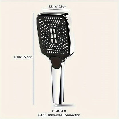 1pc High-Pressure Adjustable Handheld Shower Head, ABS Material, Water-Saving, Unscented Bath Accessory with Square Button Control