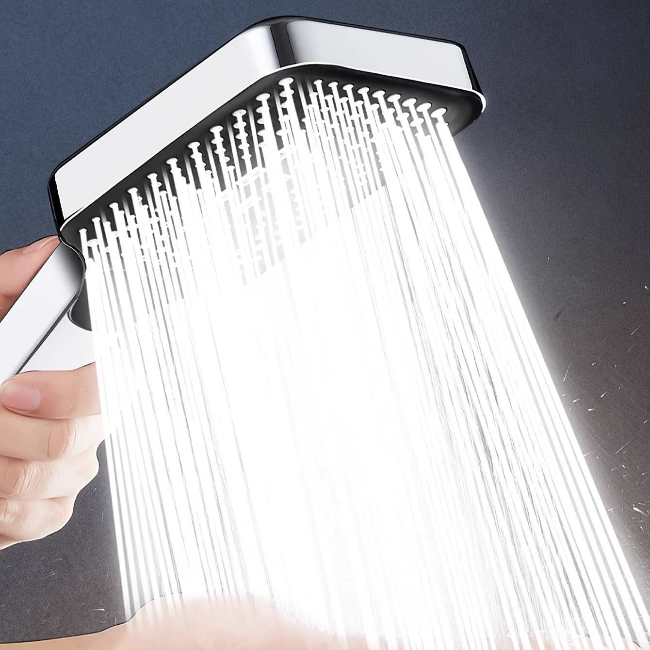 1pc High-Pressure Adjustable Handheld Shower Head, ABS Material, Water-Saving, Unscented Bath Accessory with Square Button Control