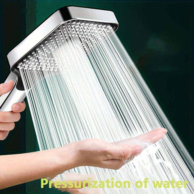 1pc High-Pressure Adjustable Handheld Shower Head, ABS Material, Water-Saving, Unscented Bath Accessory with Square Button Control