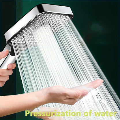 1pc High-Pressure Adjustable Handheld Shower Head, ABS Material, Water-Saving, Unscented Bath Accessory with Square Button Control