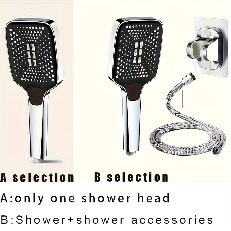 1pc High-Pressure Adjustable Handheld Shower Head, ABS Material, Water-Saving, Unscented Bath Accessory with Square Button Control