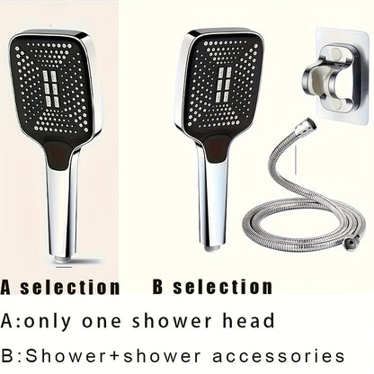 1pc High-Pressure Adjustable Handheld Shower Head, ABS Material, Water-Saving, Unscented Bath Accessory with Square Button Control