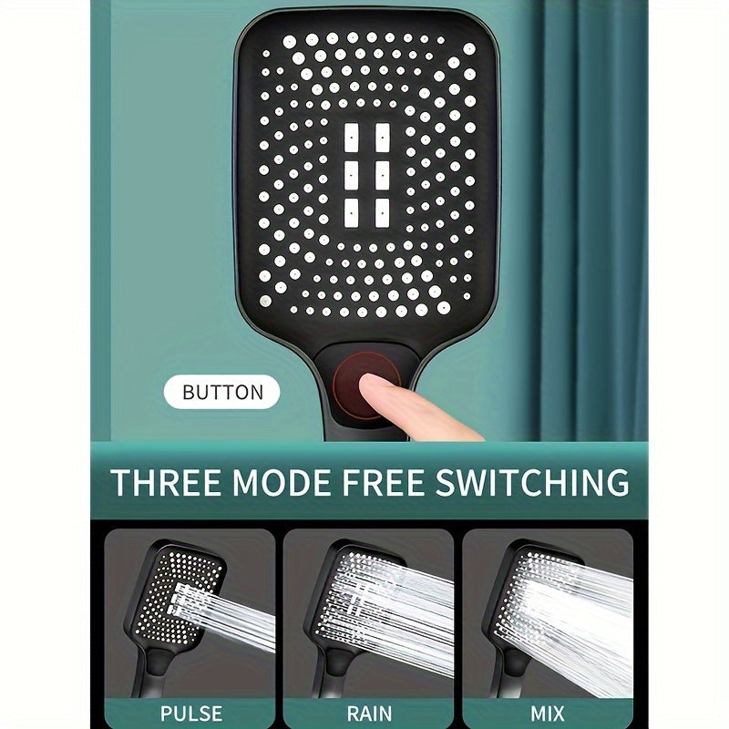 1pc High-Pressure Adjustable Handheld Shower Head, ABS Material, Water-Saving, Unscented Bath Accessory with Square Button Control