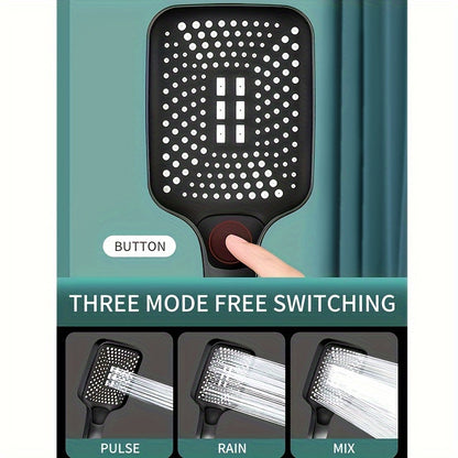 1pc High-Pressure Adjustable Handheld Shower Head, ABS Material, Water-Saving, Unscented Bath Accessory with Square Button Control