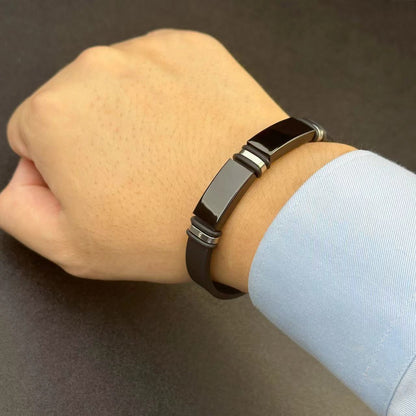 1pc Men'S Stainless Steel Adjustable Cuff Bracelet, Gunmetal Black Plating, Casual Style, Fashion Accessory, with Silicone Lining for Jewelry Gift