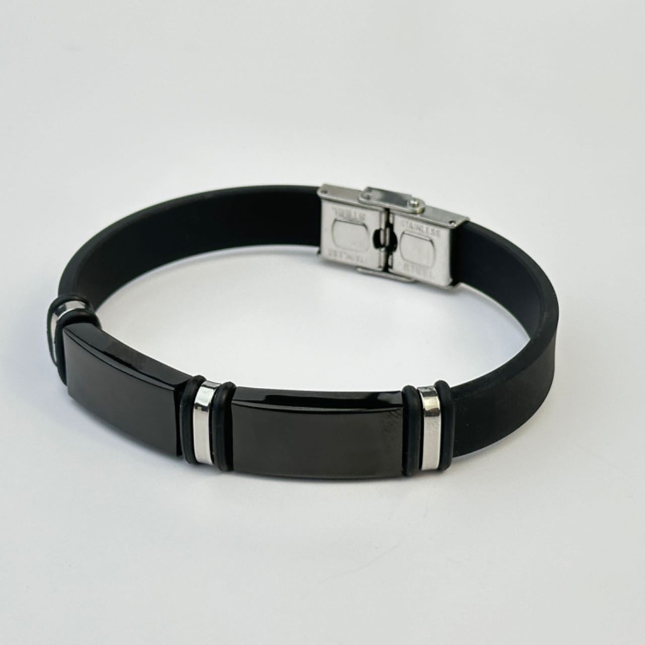 1pc Men'S Stainless Steel Adjustable Cuff Bracelet, Gunmetal Black Plating, Casual Style, Fashion Accessory, with Silicone Lining for Jewelry Gift