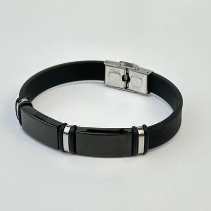 1pc Men'S Stainless Steel Adjustable Cuff Bracelet, Gunmetal Black Plating, Casual Style, Fashion Accessory, with Silicone Lining for Jewelry Gift