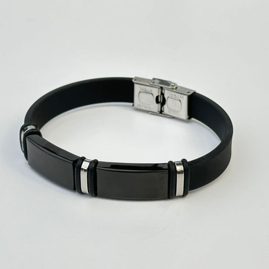 1pc Men'S Stainless Steel Adjustable Cuff Bracelet, Gunmetal Black Plating, Casual Style, Fashion Accessory, with Silicone Lining for Jewelry Gift