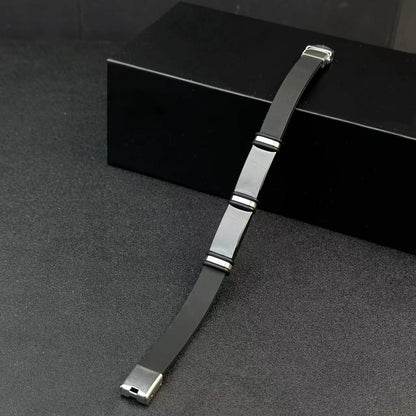 1pc Men'S Stainless Steel Adjustable Cuff Bracelet, Gunmetal Black Plating, Casual Style, Fashion Accessory, with Silicone Lining for Jewelry Gift