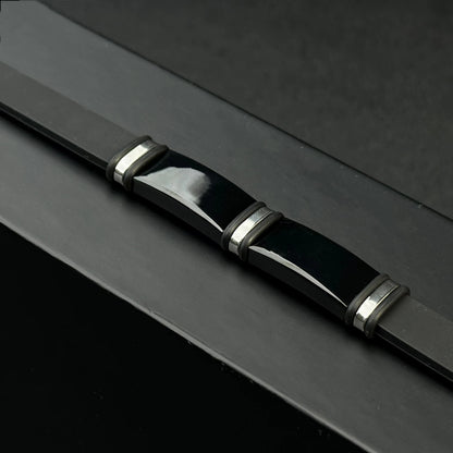 1pc Men'S Stainless Steel Adjustable Cuff Bracelet, Gunmetal Black Plating, Casual Style, Fashion Accessory, with Silicone Lining for Jewelry Gift