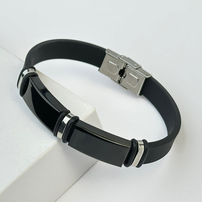 1pc Men'S Stainless Steel Adjustable Cuff Bracelet, Gunmetal Black Plating, Casual Style, Fashion Accessory, with Silicone Lining for Jewelry Gift