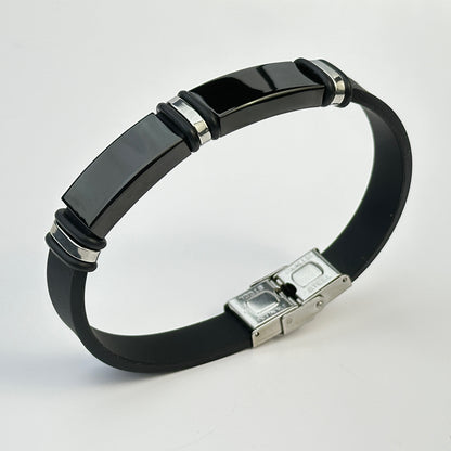 1pc Men'S Stainless Steel Adjustable Cuff Bracelet, Gunmetal Black Plating, Casual Style, Fashion Accessory, with Silicone Lining for Jewelry Gift