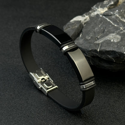1pc Men'S Stainless Steel Adjustable Cuff Bracelet, Gunmetal Black Plating, Casual Style, Fashion Accessory, with Silicone Lining for Jewelry Gift