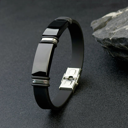 1pc Men'S Stainless Steel Adjustable Cuff Bracelet, Gunmetal Black Plating, Casual Style, Fashion Accessory, with Silicone Lining for Jewelry Gift