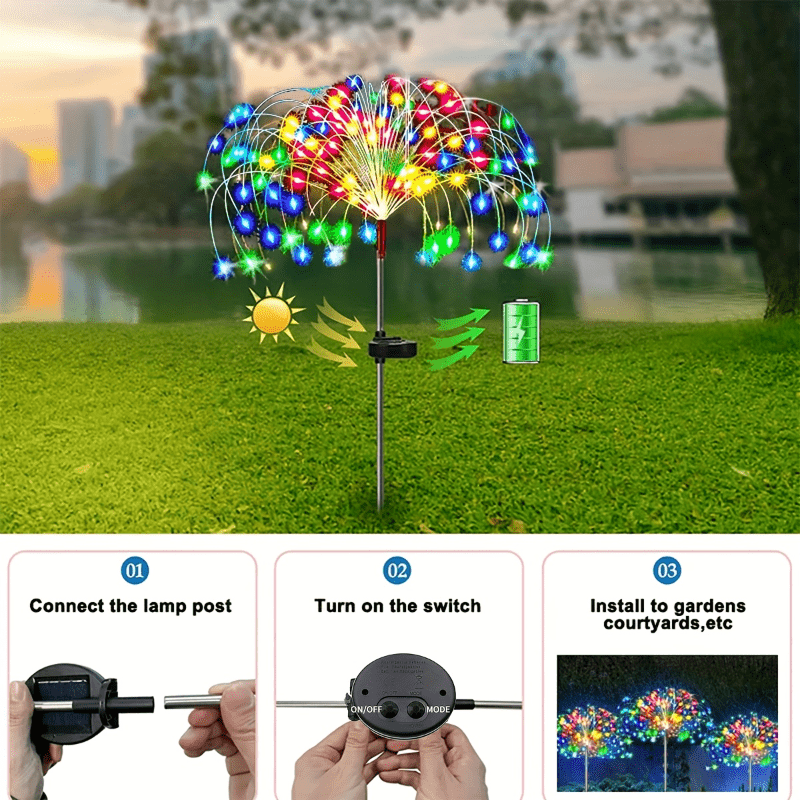FACHOI Solar Garden Lights, 420LED Firework Design, 8 Lighting Modes,, Intelligent Sensor Switch, Outdoor Decor for Patio, Walkway, Pathway, Party, Wedding - 360/200/60 LED Options, Solar Powered Lighting, Outdoor Lighting |