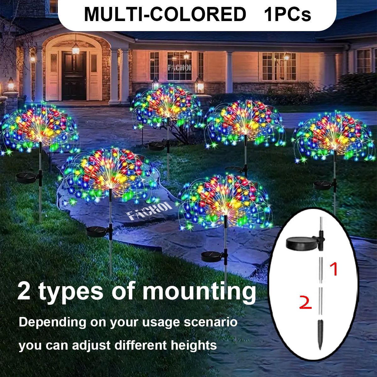 FACHOI Solar Garden Lights, 420LED Firework Design, 8 Lighting Modes,, Intelligent Sensor Switch, Outdoor Decor for Patio, Walkway, Pathway, Party, Wedding - 360/200/60 LED Options, Solar Powered Lighting, Outdoor Lighting |