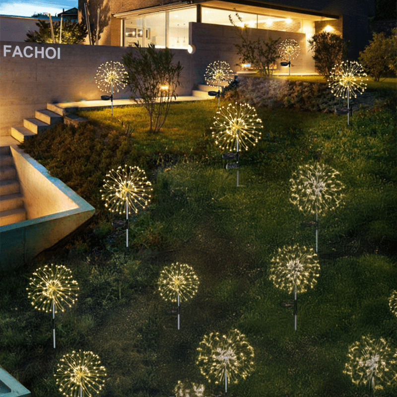 FACHOI Solar Garden Lights, 420LED Firework Design, 8 Lighting Modes,, Intelligent Sensor Switch, Outdoor Decor for Patio, Walkway, Pathway, Party, Wedding - 360/200/60 LED Options, Solar Powered Lighting, Outdoor Lighting |