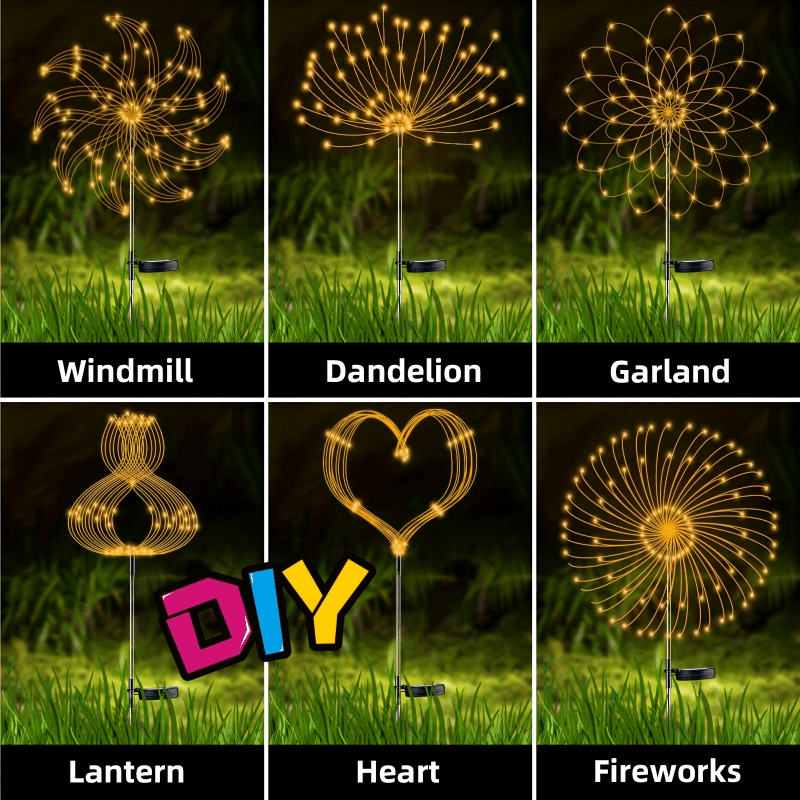 FACHOI Solar Garden Lights, 420LED Firework Design, 8 Lighting Modes,, Intelligent Sensor Switch, Outdoor Decor for Patio, Walkway, Pathway, Party, Wedding - 360/200/60 LED Options, Solar Powered Lighting, Outdoor Lighting |