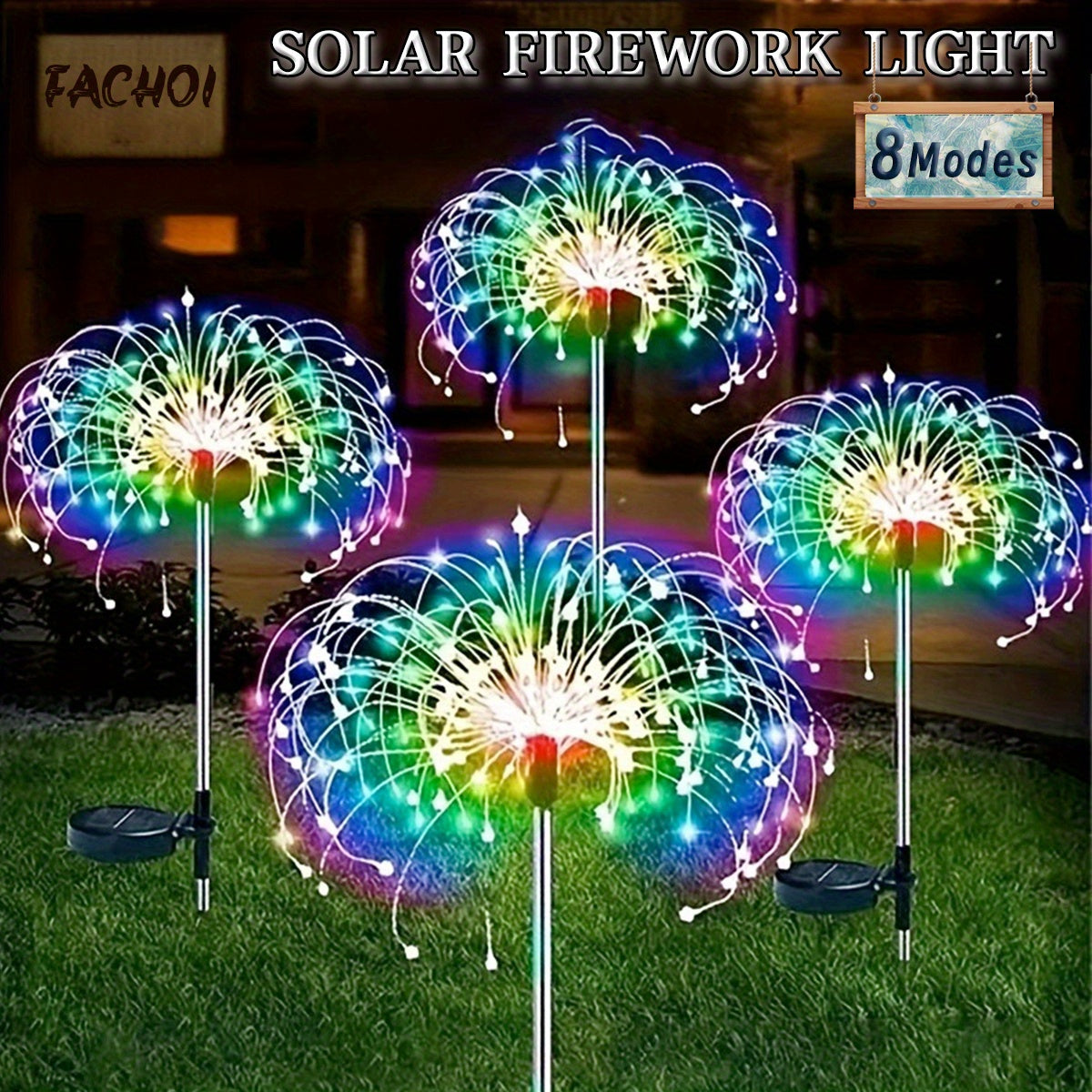 FACHOI Solar Garden Lights, 420LED Firework Design, 8 Lighting Modes,, Intelligent Sensor Switch, Outdoor Decor for Patio, Walkway, Pathway, Party, Wedding - 360/200/60 LED Options, Solar Powered Lighting, Outdoor Lighting |