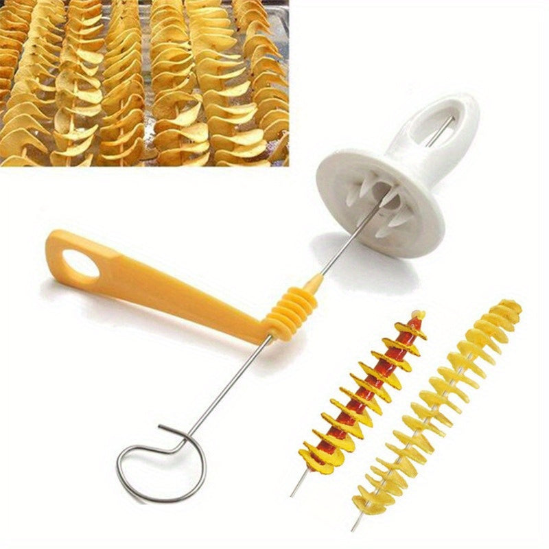 6-Piece Set Multifunctional Spiral Potato Slicer, Stainless Steel Manual Tornado Twister Vegetable Cutter for BBQ, Camping Kitchen Tools, No Flint or Magnesium Rod Included