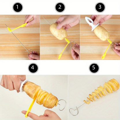 6-Piece Set Multifunctional Spiral Potato Slicer, Stainless Steel Manual Tornado Twister Vegetable Cutter for BBQ, Camping Kitchen Tools, No Flint or Magnesium Rod Included