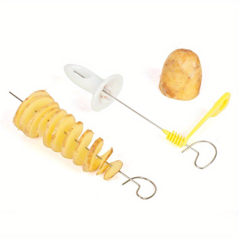 6-Piece Set Multifunctional Spiral Potato Slicer, Stainless Steel Manual Tornado Twister Vegetable Cutter for BBQ, Camping Kitchen Tools, No Flint or Magnesium Rod Included