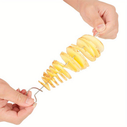 6-Piece Set Multifunctional Spiral Potato Slicer, Stainless Steel Manual Tornado Twister Vegetable Cutter for BBQ, Camping Kitchen Tools, No Flint or Magnesium Rod Included