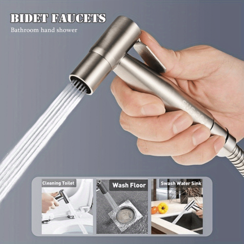 1pc High-Pressure Stainless Steel Handheld Shower Head, Wall-Mounted, Brushed Finish, Adjustable Spray Nozzle for Bathroom & Toilet Upgrade, Durable & Sleek Design