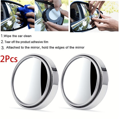 YASEENLIN High-Definition 2ps Small Round Glass Car Rearview Mirror - 360 Degree Rotation Adjustable Blind Spot Mirror for Car Reversing Assistance, ABS Material, Flat Lens, Vehicle Safety Mirror|Sleek Black Finish|Durable AB